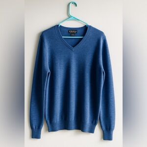 Brooks Brother Sweater Men L Saxon Wool V Neck Long Sleeve Blue Knit